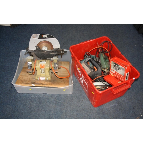 1147 - A COLLECTION OF VINTAGE AND MODERN POWER TOOLS, including a Black & Decker KS865 circular saw (PAT p... 