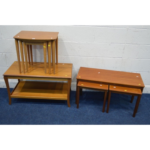 1211 - A MID 20TH CENTURY TEAK NEST OF THREE TABLES, together with a teak coffee/nest of three tables and a... 