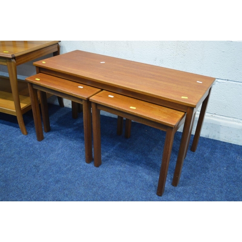 1211 - A MID 20TH CENTURY TEAK NEST OF THREE TABLES, together with a teak coffee/nest of three tables and a... 