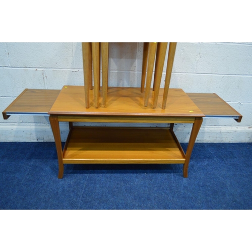 1211 - A MID 20TH CENTURY TEAK NEST OF THREE TABLES, together with a teak coffee/nest of three tables and a... 