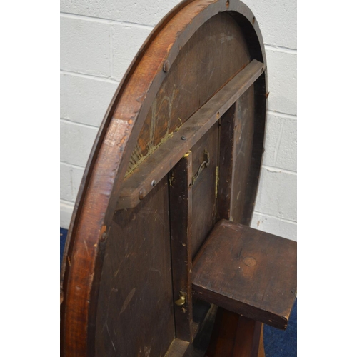 1219 - A VICTORIAN MAHOGANY CIRCULAR BREAKFAST TABLE, on a triform base and claw feet, approximate diameter... 