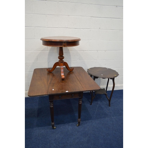 1220 - A LATE VICTORIAN MAHOGANY PEMBROKE TABLE, with a single drawer and a dummy drawer, approximate open ... 