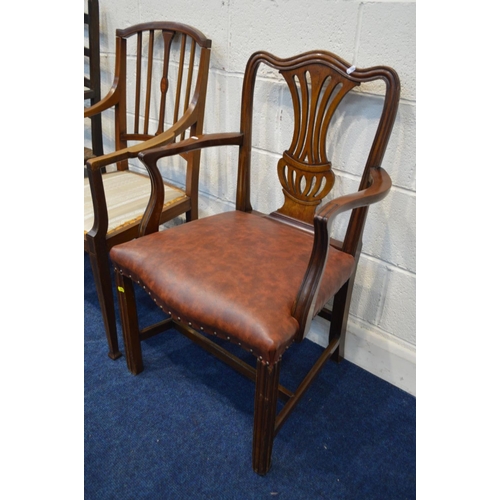 1223 - A PAIR OF LATE 19TH CENTURY OAK RUSH SEATED LADDER BACK CHAIRS (sd) together with a Georgian mahogan... 