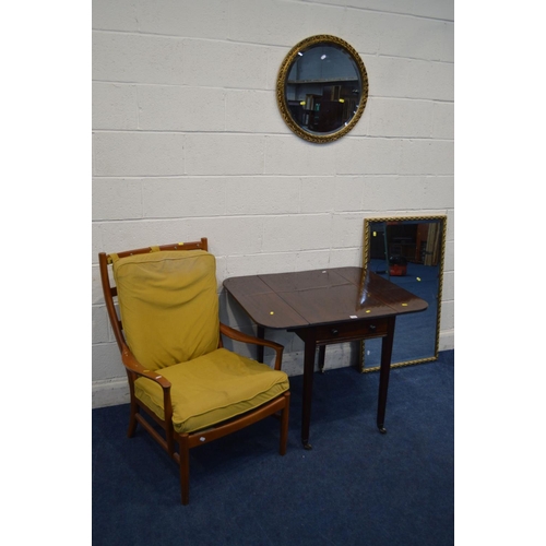 1225 - A LATE 19TH CENTURY MAHOGANY PEMBROKE TABLE with a single drawer, together with a rectangular gilt f... 