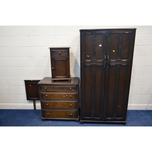 1228 - A PRIORY OAK FOUR PIECE BEDROOM SUITE, comprising a double door wardrobe, approximate width 93cm x d... 