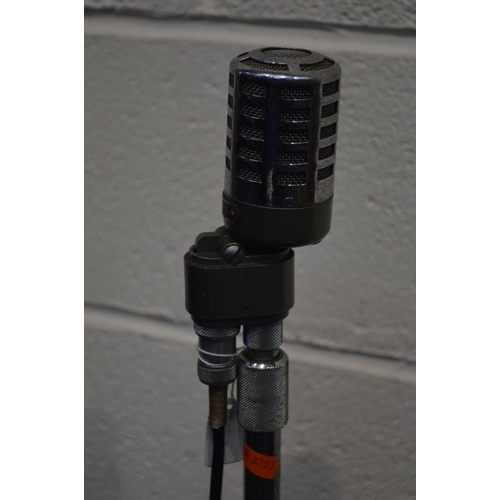 1229 - A RESLO VINTAGE RIBBON MICROPHONE standing on a vintage mic stand with tripod cast iron base and a F... 