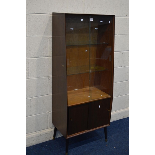 1234 - A TALL 1950'S TEAK DOUBLE GLAZED SLIDING DOOR BOOKCASE, with two glass shelves and double sliding cu... 