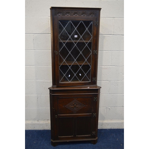 1238 - A JAYCEE OAK LEAD GLAZED CORNER CUPBOARD (no key)