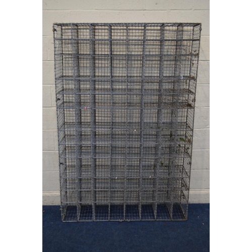 1240 - A GALVANISED STEEL WIRE MESH FRAMED GYMNASIUM NINTY SIX HOLE SHOE RACK, width 122cm x depth 30cm x h... 