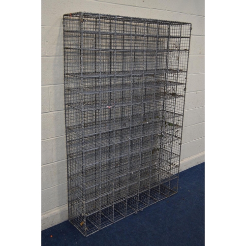 1240 - A GALVANISED STEEL WIRE MESH FRAMED GYMNASIUM NINTY SIX HOLE SHOE RACK, width 122cm x depth 30cm x h... 