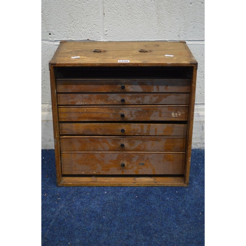 1242 - A MID 20TH CENTURY OAK ENGINEERS CHEST, of six drawers (no door)