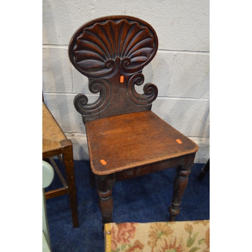 1252 - AN EARLY 20TH CENTURY EBONISED SMOKERS CHAIR, (s.d.), together with a Victorian mahogany hall chair,... 