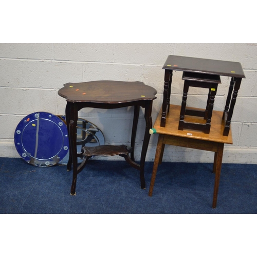 1255 - AN EARLY 20TH CENTURY GOLDEN OAK OCCASIONAL TABLE, together with an Edwardian centre table, two othe... 