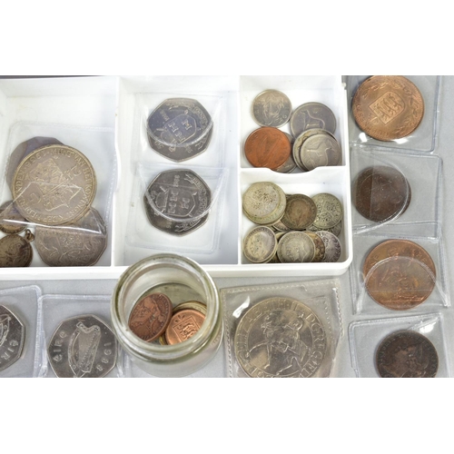 126 - A SHOE BOX OF WORLD COINS WITH SOME SILVER to include silver 3ds, a 21/2 Gulden 1938, Eire Easter Ri... 