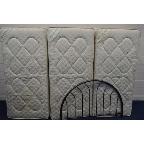 1263 - THREE SINGLE DIVAN BED WITH SPECIAL ORTHOPAEDIC MATTRESSES, and a metal 4' headboard (4)