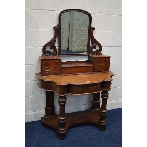 1264 - A LATE VICTORIAN MAHOGANY DUCHESS DRESSING TABLE, with a single mirror and six drawers, width 108cm ... 