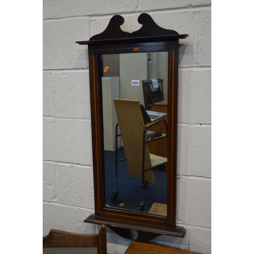 1272 - AN EDWARDIAN MAHOGANY AND STRUNG RECTANGULAR WALL MIRROR, 46cm x 99cm (s.d.), a Victorian mahogany w... 