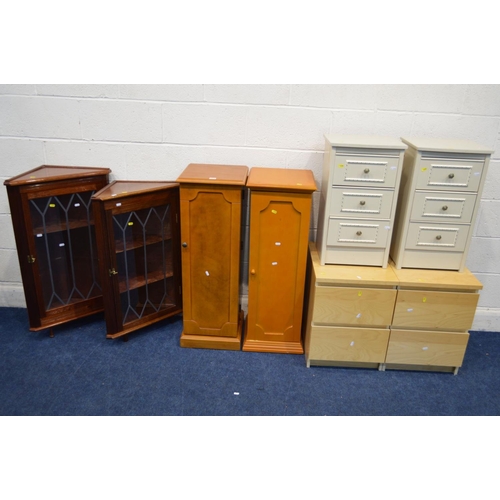 1273 - A PAIR OF MODERN BEECH TWO DRAWER BEDSIDE CABINETS, together with a pair of cherrywood single door c... 