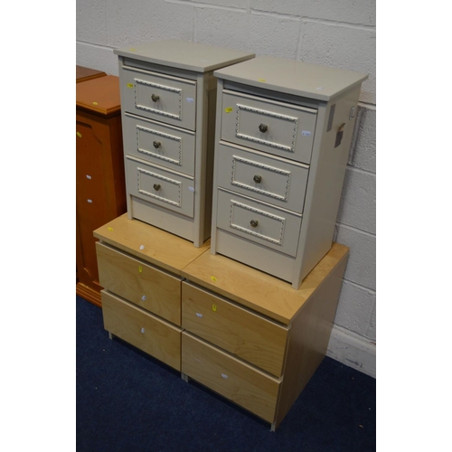 1273 - A PAIR OF MODERN BEECH TWO DRAWER BEDSIDE CABINETS, together with a pair of cherrywood single door c... 