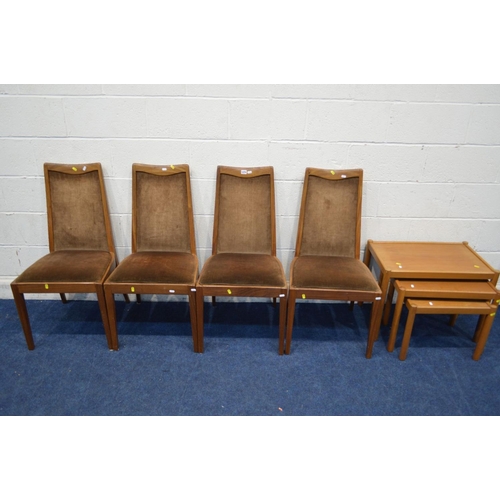 1275 - A SET OF FOUR G PLAN FRESCO TEAK DINING CHAIRS, together with teak nest of three tables (5)