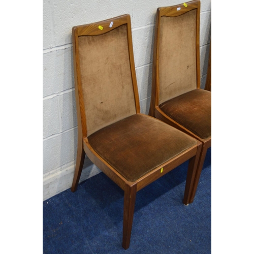 1275 - A SET OF FOUR G PLAN FRESCO TEAK DINING CHAIRS, together with teak nest of three tables (5)