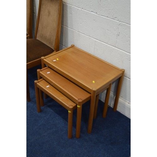 1275 - A SET OF FOUR G PLAN FRESCO TEAK DINING CHAIRS, together with teak nest of three tables (5)