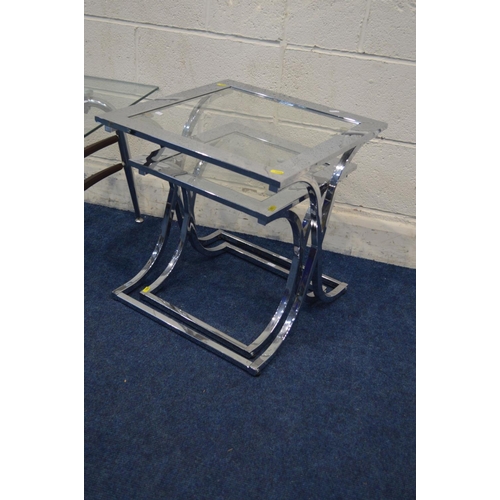 1277 - A CHROME FRAMED GLASS TOPPED RECTANGULAR COFFEE TABLE, width 110cm x depth 65cm x height 44cm (losse... 