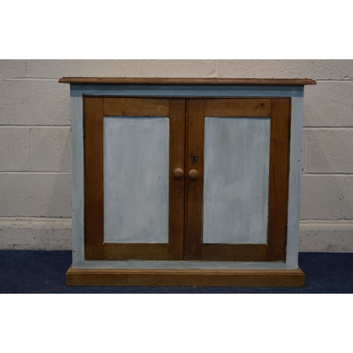 1282 - A VICTORIAN HALF PAINTED PINE PANELLED TWO DOOR CABINET, width 100cm x depth 54cm x height 83cm