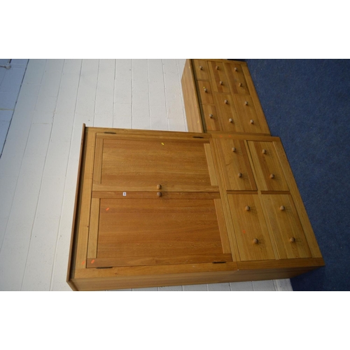 1287 - A MODERN GOLDEN OAK FIVE PIECE BEDROOM SUITE, comprising a two door wardrobe with four deep drawers,... 