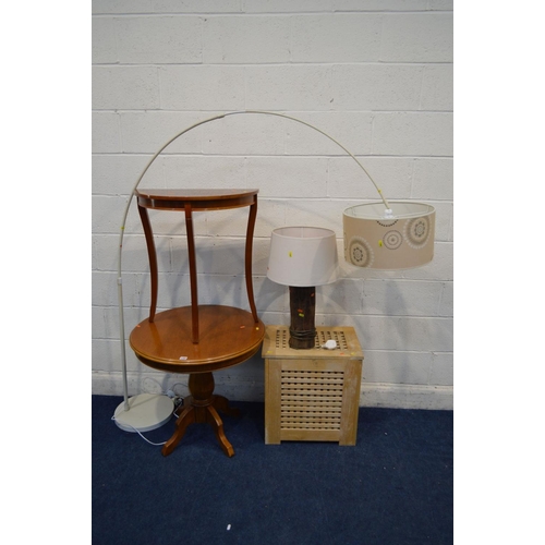 1289 - A MODERN CHERRYWOOD OCCASIONAL TABLE, together with a demi lune hall table, a modern floor lamp, a t... 