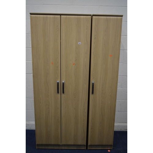 1292 - A MODERN TRIPLE DOOR WARDROBE, width 115cm x depth 56cm x height 197cm