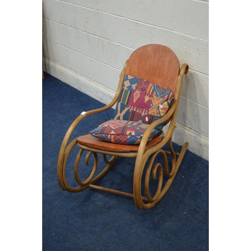 1293 - AN EARLY TO MID 20TH CENTURY BEECH BENTWOOD STYLE ROCKING CHAIR