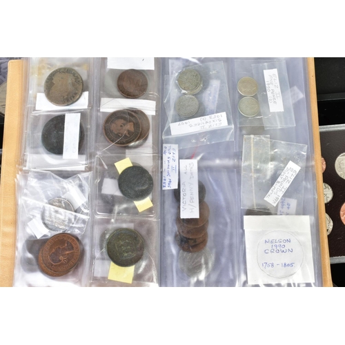 130 - A LARGE BOX AND ALUMINIUM CASE OF UK AND WORLD COINS WITH ROYAL MINT SETS, STAMP AND COIN COVERS, to... 