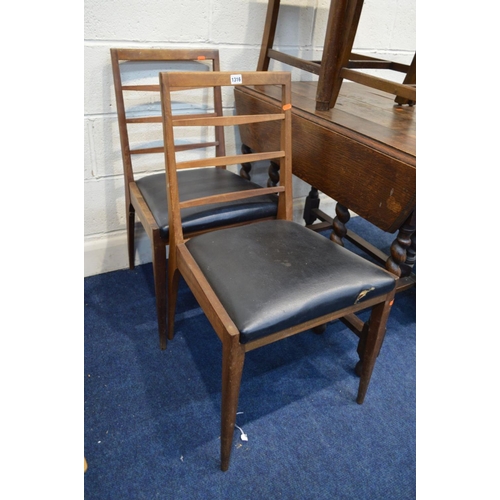 1316 - TWO MID 20TH CENTURY TEAK LADDERBACK CHAIRS, together with an oak barley twist gate leg table (sd) a... 