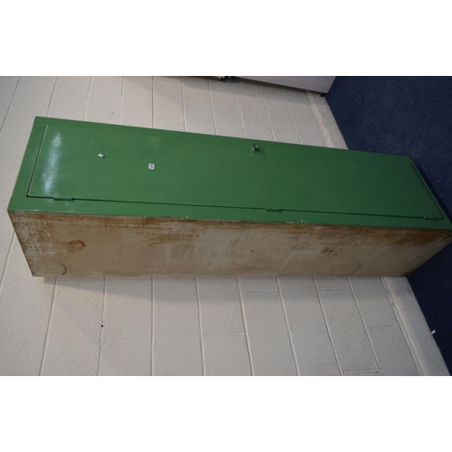 1319 - A TALL SLIM GREEN PAINTED TIN LOCKER, approximate width 54cm x depth 49cm x height 206cm