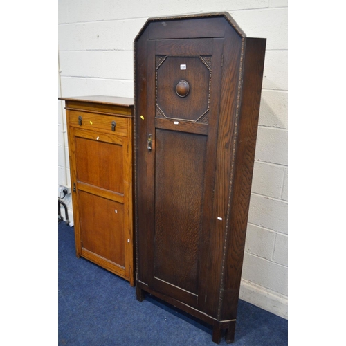 1320 - A MID 20TH CENTURY OAK PANELLED HALL CORNER CUPBOARD, width 80cm x depth 50cm x height 188cm, togeth... 