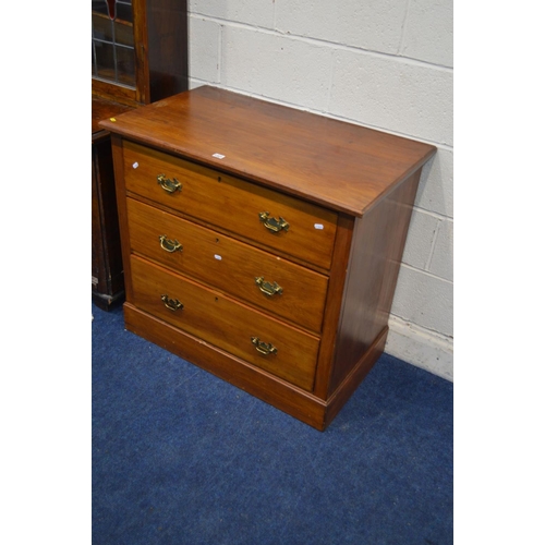 1321 - AN EDWARDIAN WALNUT CHEST OF THREE LONG DRAWERS, width 91cm x depth 53cm x height 84cm, together wit... 