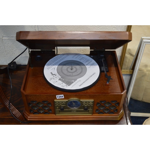 1344 - A MODERN ZENNOX TURNTABLE, with CD player (PAT pass and working), together with a mahogany coffee/ne... 