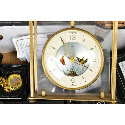 140 - A BOX OF HERITAGE COLLECTION POCKET WATCHES, and their boxes, and a Dominion mantle clock