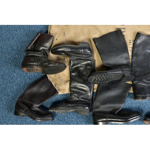 146 - A POST OFFICE SACK, containing five pairs of Military style calf length boots, mens sizes