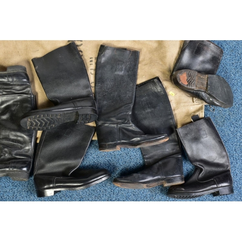 146 - A POST OFFICE SACK, containing five pairs of Military style calf length boots, mens sizes