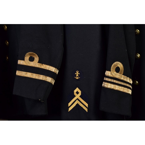 153 - SEVEN NAVAL/MERCHANT NAVY JACKETS, six double breasted, one single, some with cuff insignia etc