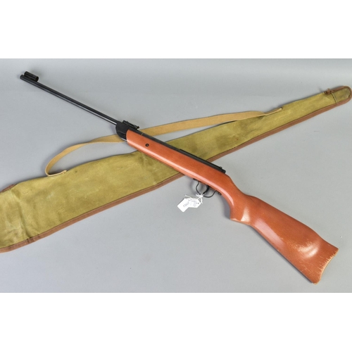 163 - A MILBRO MODEL G25 .22'' AIR RIFLE fitted with a hooded foresight and metal ramp rear sight, it bear... 