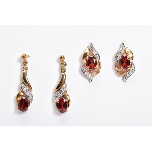 17 - A SELECTION OF 9CT GOLD GARNET AND DIAMOND SET JEWELLERY, to include a 9ct gold articulated necklace... 