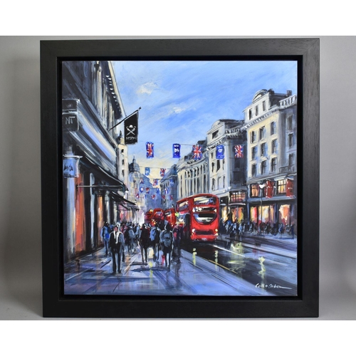 308 - CSILLA ORBAN (HUNGARY 1961) 'REGENT STREET, LONDON' a London cityscape with red buses, signed bottom... 