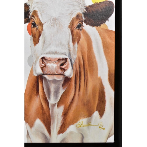 311 - HAYLEY GOODHEAD (BRITISH CONTEMPORARY) 'DAMIENS HERD' a limited edition print on canvas 40/195, cows... 