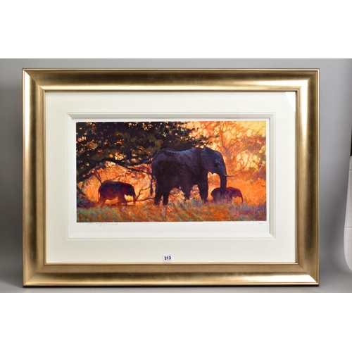 313 - ROLF HARRIS (AUSTRALIAN 1930) 'BACKLIT GOLD' an artist proof print 10/20 Elephants in the Bush, sign... 