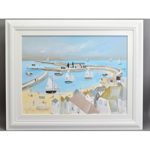 315 - LUCY YOUNG (BRITISH CONTEMPORARY) 'ROOF TOP VISTA' a view over the Cobb Marina Lyme Regis, initialle... 