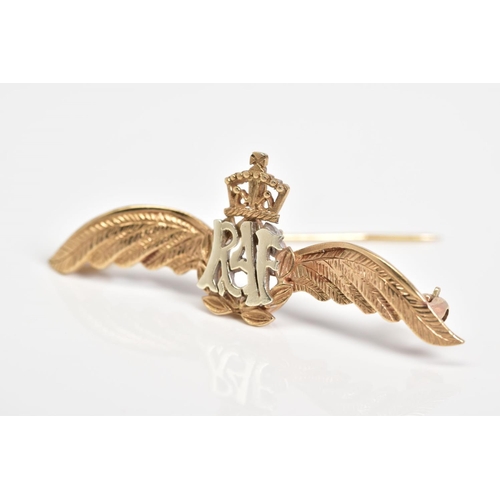 32 - A 1956 9CT GOLD RAF BROOCH, with a 9ct hallmark for London 1956, length 54mm, approximate weight 6.3... 