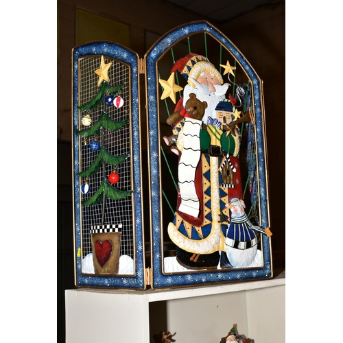 342 - SIX BOXED CHRISTMAS DECORATIONS, comprising a folding fire screen, a nativity set, Santa and Sleigh ... 